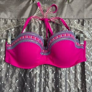 Shade & Shore Vibrant Pink Bikini Top with Blue Accents 36C